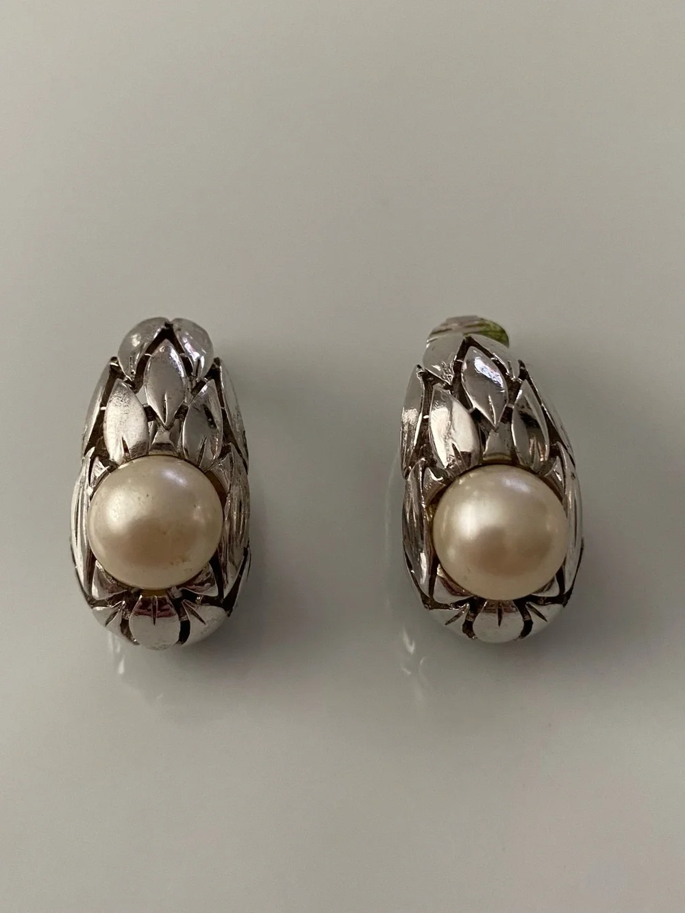 Trifari Classic Silver Pearl Clip-On Earrings
